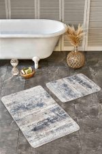 2'li Set Krem Zeminde Eskitme Motifli Antik Desenli Eskitme Motifli Modern  2'li Banyo & Mutfak Paspas Takımı Realhomes