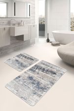 2'li Set Krem Zeminde Eskitme Motifli Antik Desenli Eskitme Motifli Modern  2'li Banyo & Mutfak Paspas Takımı Realhomes