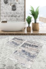 2'li Set Krem Zeminde Eskitme Motifli Antik Desenli Eskitme Motifli Modern  2'li Banyo & Mutfak Paspas Takımı Realhomes