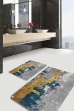 - PaspasTakimi-2li-Set688-Gorsel - Realhomes  2'li Set Gold Zeminde Eskitme Motifli Boyama Desenli Eskitme Motifli Modern  2'li Banyo & Mutfak Paspas Takımı Realhomes