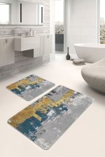 - PaspasTakimi-2li-Set688-Gorsel-2 - Realhomes  2'li Set Gold Zeminde Eskitme Motifli Boyama Desenli Eskitme Motifli Modern  2'li Banyo & Mutfak Paspas Takımı Realhomes