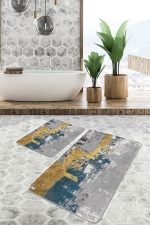 - PaspasTakimi-2li-Set688-Gorsel-4 - Realhomes  2'li Set Gold Zeminde Eskitme Motifli Boyama Desenli Eskitme Motifli Modern  2'li Banyo & Mutfak Paspas Takımı Realhomes