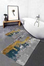 - PaspasTakimi-2li-Set688-Gorsel-5 - Realhomes  2'li Set Gold Zeminde Eskitme Motifli Boyama Desenli Eskitme Motifli Modern  2'li Banyo & Mutfak Paspas Takımı Realhomes