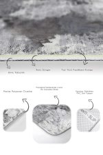 2'li Set Gri Zeminde Eskitme Motifli Retro Desenli Eskitme Motifli Sade & Şık  2'li Banyo & Mutfak Paspas Takımı Realhomes