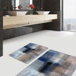 2'li Set Renkli Zeminde Soyut Motifli Kilim Desenli Eskitme Motifli Avangarde  2'li Banyo & Mutfak Paspas Takımı Realhomes