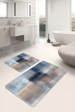 - PaspasTakimi-2li-Set690-Gorsel-2 - Realhomes  2'li Set Lacivert Zeminde Yağlı Boya Motifli Modern Sanat Desenli Modern Sade & Şık  2'li Banyo & Mutfak Paspas Takımı Realhomes