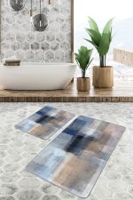 - PaspasTakimi-2li-Set690-Gorsel-4 - Realhomes  2'li Set Lacivert Zeminde Yağlı Boya Motifli Modern Sanat Desenli Modern Sade & Şık  2'li Banyo & Mutfak Paspas Takımı Realhomes