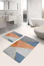 - PaspasTakimi-2li-Set691-Gorsel-4 - Realhomes 2'li Set Gold - Turuncu Zeminde Çizgili Motifli Geometrik Desenli Geometrik Modern 2'li Banyo & Mutfak Paspas Takımı Realhomes