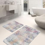 2'li Set Mavi Zeminde Etnik Motifli Damask Desenli Etnik Motifler Geometrik  2'li Banyo & Mutfak Paspas Takımı Realhomes