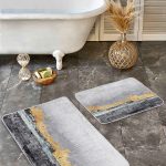 2'li Set Kahverengi- Mavi Zeminde Kanvas Motifli Modern Sanat Desenli Bohem Sade & Şık  2'li Banyo & Mutfak Paspas Takımı Realhomes