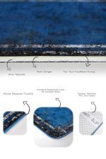 2'li Set Lacivert Zeminde Çerçeveli Motifli Eskitme Desenli Sade & Şık Eskitme Motifli  2'li Banyo & Mutfak Paspas Takımı Realhomes