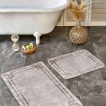 2'li Set Siyah - Beyaz Zeminde Guaj Boya Motifli Modern Sanat Desenli Klasik Vintage  2'li Banyo & Mutfak Paspas Takımı Realhomes