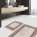 2'li Set Mavi - Krem Zeminde İskandinav Motifli Etnik Desenli Etnik Motifler Geometrik  2'li Banyo & Mutfak Paspas Takımı Realhomes