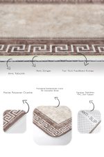 2'li Set Bej Zeminde Çerçeveli Motifli Klasik Desenli Geometrik Klasik  2'li Banyo & Mutfak Paspas Takımı Realhomes