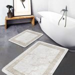 2'li Set Lacivert Zeminde Eskitme Motifli Kilim Desenli Eskitme Motifli Etnik Motifler  2'li Banyo & Mutfak Paspas Takımı Realhomes