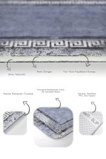 2'li Set Mavi Zeminde Çerçeveli Motifli Antik Desenli Geometrik Eskitme Motifli  2'li Banyo & Mutfak Paspas Takımı Realhomes