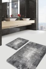 - PaspasTakimi-2li-Set701-Gorsel-1 - Realhomes 2'li Set Gri Zeminde Eskitme Motifli Retro Desenli Eskitme Motifli Vintage 2'li Banyo & Mutfak Paspas Takımı Realhomes