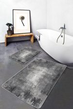 - PaspasTakimi-2li-Set701-Gorsel - Realhomes 2'li Set Gri Zeminde Eskitme Motifli Retro Desenli Eskitme Motifli Vintage 2'li Banyo & Mutfak Paspas Takımı Realhomes