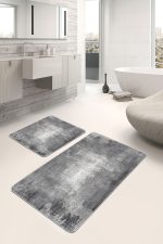 - PaspasTakimi-2li-Set701-Gorsel-4 - Realhomes 2'li Set Gri Zeminde Eskitme Motifli Retro Desenli Eskitme Motifli Vintage 2'li Banyo & Mutfak Paspas Takımı Realhomes