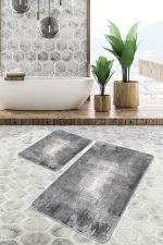 - PaspasTakimi-2li-Set701-Gorsel-5 - Realhomes 2'li Set Gri Zeminde Eskitme Motifli Retro Desenli Eskitme Motifli Vintage 2'li Banyo & Mutfak Paspas Takımı Realhomes