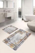 - PaspasTakimi-2li-Set702-Gorsel-2 - Realhomes  2'li Set Gri Zeminde Çerçeveli Motifli Eskitme Desenli Geometrik Eskitme Motifli  2'li Banyo & Mutfak Paspas Takımı Realhomes