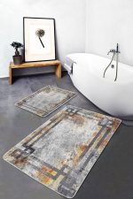 - PaspasTakimi-2li-Set702-Gorsel-5 - Realhomes  2'li Set Gri Zeminde Çerçeveli Motifli Eskitme Desenli Geometrik Eskitme Motifli  2'li Banyo & Mutfak Paspas Takımı Realhomes