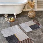 2'li Set Sarı Zeminde Uşak Motifli Kilim Desenli Etnik Motifler Vintage  2'li Banyo & Mutfak Paspas Takımı Realhomes