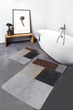 - PaspasTakimi-2li-Set704-Gorsel-4 - Realhomes  2'li Set Gri Zeminde Geometrik Motifli Kazayağı Desenli Geometrik Modern  2'li Banyo & Mutfak Paspas Takımı Realhomes