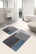 - PaspasTakimi-2li-Set705-Gorsel-1 - Realhomes  2'li Set Gri Zeminde Geometrik Motifli Kazayağı Desenli Geometrik Klasik  2'li Banyo & Mutfak Paspas Takımı Realhomes