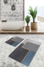 - PaspasTakimi-2li-Set705-Gorsel-2 - Realhomes  2'li Set Gri Zeminde Geometrik Motifli Kazayağı Desenli Geometrik Klasik  2'li Banyo & Mutfak Paspas Takımı Realhomes