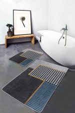 - PaspasTakimi-2li-Set705-Gorsel-4 - Realhomes  2'li Set Gri Zeminde Geometrik Motifli Kazayağı Desenli Geometrik Klasik  2'li Banyo & Mutfak Paspas Takımı Realhomes