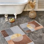 2'li Set Siyah - Beyaz Zeminde Geometrik Motifli Eskitme Desenli Eskitme Motifli Klasik  2'li Banyo & Mutfak Paspas Takımı Realhomes