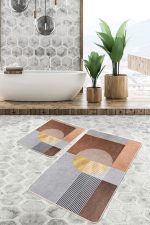 - PaspasTakimi-2li-Set706-Gorsel-2 - Realhomes  2'li Set Kahverengi Zeminde Geometrik Motifli Boho Desenli Geometrik Sade & Şık  2'li Banyo & Mutfak Paspas Takımı Realhomes