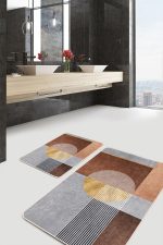 - PaspasTakimi-2li-Set706-Gorsel-5 - Realhomes  2'li Set Kahverengi Zeminde Geometrik Motifli Boho Desenli Geometrik Sade & Şık  2'li Banyo & Mutfak Paspas Takımı Realhomes