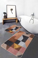 - PaspasTakimi-2li-Set707-Gorsel-1 - Realhomes 2'li Set Kahverengi Zeminde Geometrik Motifli Modern Desenli Geometrik Klasik 2'li Banyo & Mutfak Paspas Takımı Realhomes