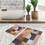 2'li Set Mavi - Gri Zeminde Geometrik Motifli Eskitme Desenli Geometrik Eskitme Motifli  2'li Banyo & Mutfak Paspas Takımı Realhomes