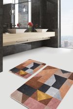 - PaspasTakimi-2li-Set707-Gorsel-2 - Realhomes 2'li Set Kahverengi Zeminde Geometrik Motifli Modern Desenli Geometrik Klasik 2'li Banyo & Mutfak Paspas Takımı Realhomes
