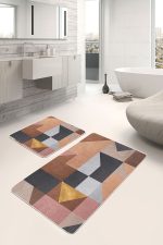 - PaspasTakimi-2li-Set707-Gorsel-5 - Realhomes 2'li Set Kahverengi Zeminde Geometrik Motifli Modern Desenli Geometrik Klasik 2'li Banyo & Mutfak Paspas Takımı Realhomes