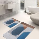 2'li Set Siyah - Gri Zeminde Tropik Motifli Yaprak Desenli Floral Klasik  2'li Banyo & Mutfak Paspas Takımı Realhomes