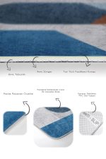 2'li Set Mavi Zeminde Geometrik Motifli Modern Sanat Desenli Geometrik Sade & Şık  2'li Banyo & Mutfak Paspas Takımı Realhomes