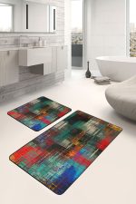 - PaspasTakimi-2li-Set710-Gorsel-5 - Realhomes 2'li Set Çok Renkli Zeminde Yağlı Boya Motifli Modern Sanat Desenli Modern Klasik 2'li Banyo & Mutfak Paspas Takımı Realhomes