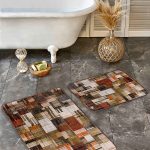 2'li Set Gri Zeminde Geometrik Motifli Klasik Desenli Geometrik Sade & Şık  2'li Banyo & Mutfak Paspas Takımı Realhomes