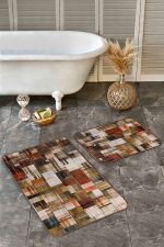 2'li Set Kahverengi Zeminde Yağlı Boya Motifli Modern Sanat Desenli Klasik Modern  2'li Banyo & Mutfak Paspas Takımı Realhomes