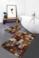 2'li Set Kahverengi Zeminde Yağlı Boya Motifli Modern Sanat Desenli Klasik Modern  2'li Banyo & Mutfak Paspas Takımı Realhomes