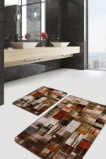 2'li Set Kahverengi Zeminde Yağlı Boya Motifli Modern Sanat Desenli Klasik Modern  2'li Banyo & Mutfak Paspas Takımı Realhomes