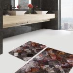 2'li Set Siyah - Turuncu Zeminde Leopar Motifli Kürk Desenli Sade & Şık Klasik  2'li Banyo & Mutfak Paspas Takımı Realhomes