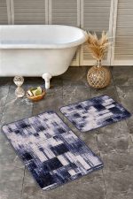 - Realhomes - Realhomes  2'li Set Mavi Zeminde Yağlı Boya Motifli Eskitme Desenli Modern Sade & Şık Salon & Oturma Odası  2'li Banyo & Mutfak Paspas Takımı Realhomes