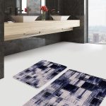 2'li Set Turkuaz Zeminde Geometrik Motifli Mozaik Desenli Geometrik Klasik  2'li Banyo & Mutfak Paspas Takımı Realhomes