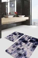 - PaspasTakimi-2li-Set713-Gorsel - Realhomes  2'li Set Mavi Zeminde Yağlı Boya Motifli Eskitme Desenli Modern Sade & Şık Salon & Oturma Odası  2'li Banyo & Mutfak Paspas Takımı Realhomes