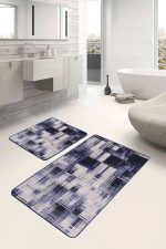 - PaspasTakimi-2li-Set713-Gorsel-2 - Realhomes  2'li Set Mavi Zeminde Yağlı Boya Motifli Eskitme Desenli Modern Sade & Şık Salon & Oturma Odası  2'li Banyo & Mutfak Paspas Takımı Realhomes